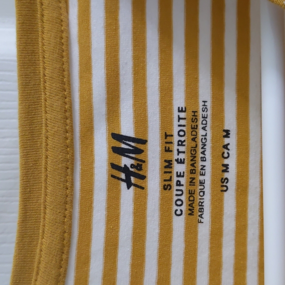 NWOT H&M Mustard Striped Slim Fit Tee - Picture 2 of 3